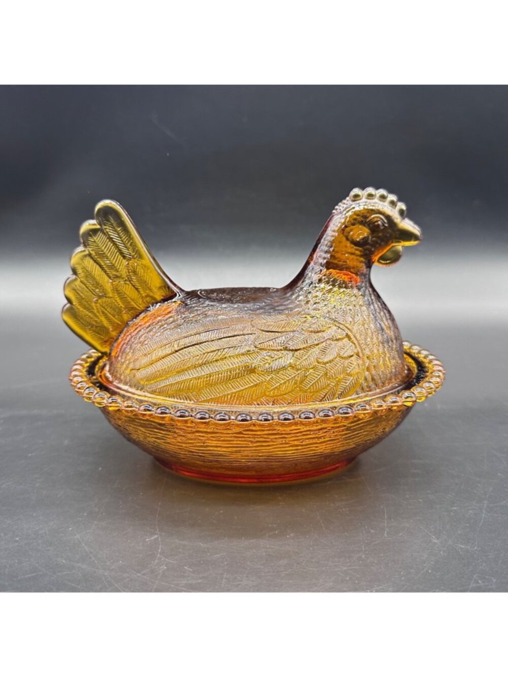 Vintage Indiana Glass Hen On A Nest Amber Candy Dish 1970s Chicken Farm HON - Picture 4 of 12
